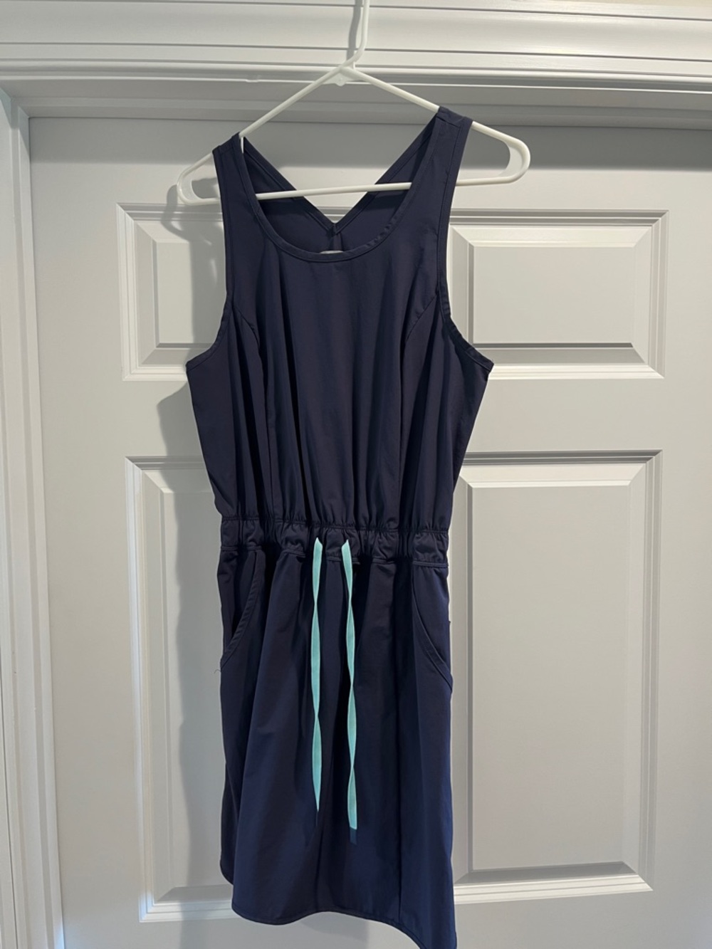 Navy Sleeveless Drawstring Casual Dress